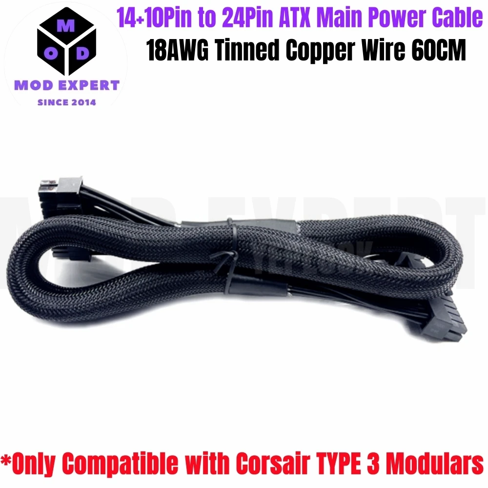 

14+10 Pin to 24 Pin ATX Motherboard Power Cable for Corsair TYPE 3 AX-i, HX-i, HX Gold, RM GOLD, CX-M, CS-M, TX-M Modular Powers