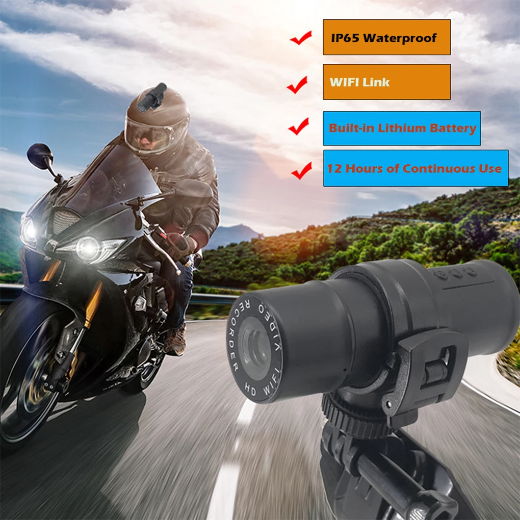 WiFi Motorcycle Camera Handlebar Mount Waterproof Rechargeable Helmet Dash Cam Cycling Action Camcorder Riders Video Recorder 