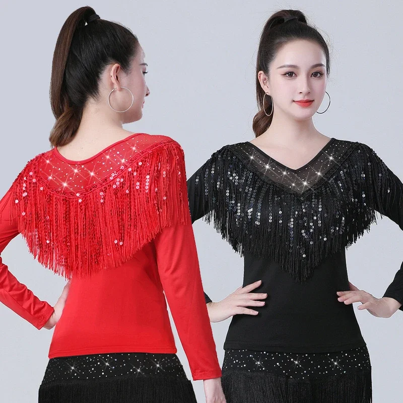Modern Dance Practice Wear Tassels Latin Dance Top Three-Step Step Dancing Clothes Latin Square Dance Clothes National Standard