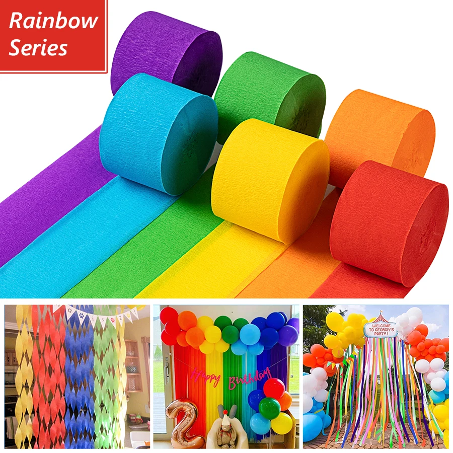 6 Rolls Crepe Paper Streamers Party Supplies for Birthday Party Baby Shower Rainbow DIY Christmas Halloween Wedding Decoration