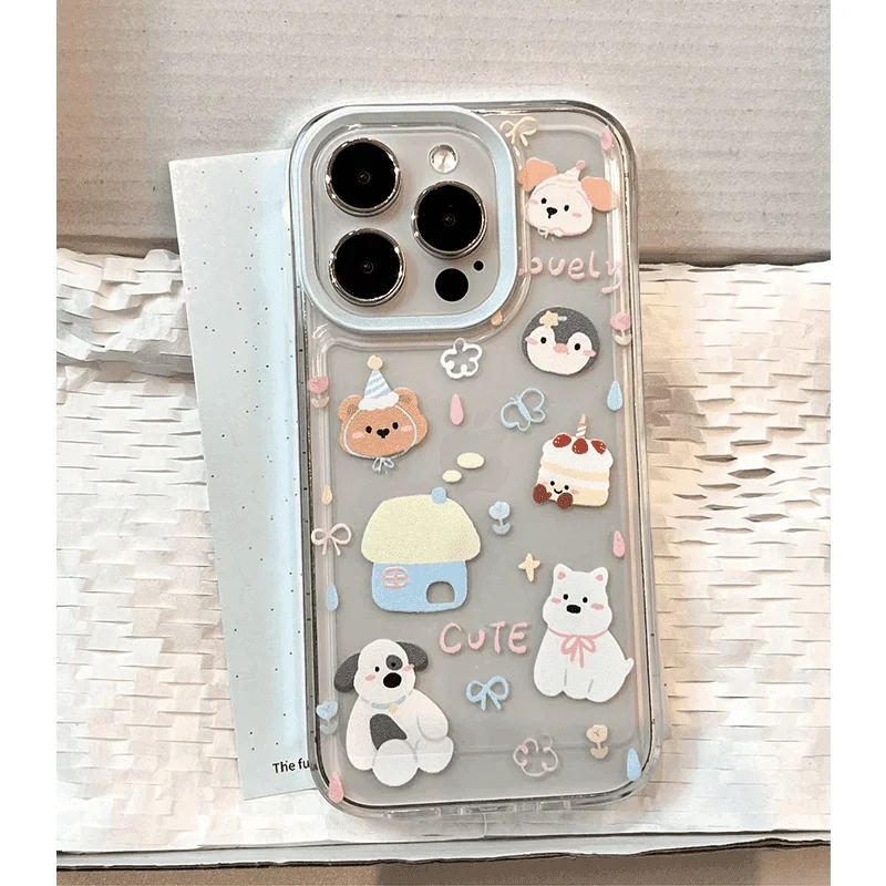 Cake Puppy Penguin Cute Phone Case For iPhone 16 15 14 13 12 11 Pro Max XR X XS 14 15 7 8 Plus Y2K Soft Anti Fall Cover