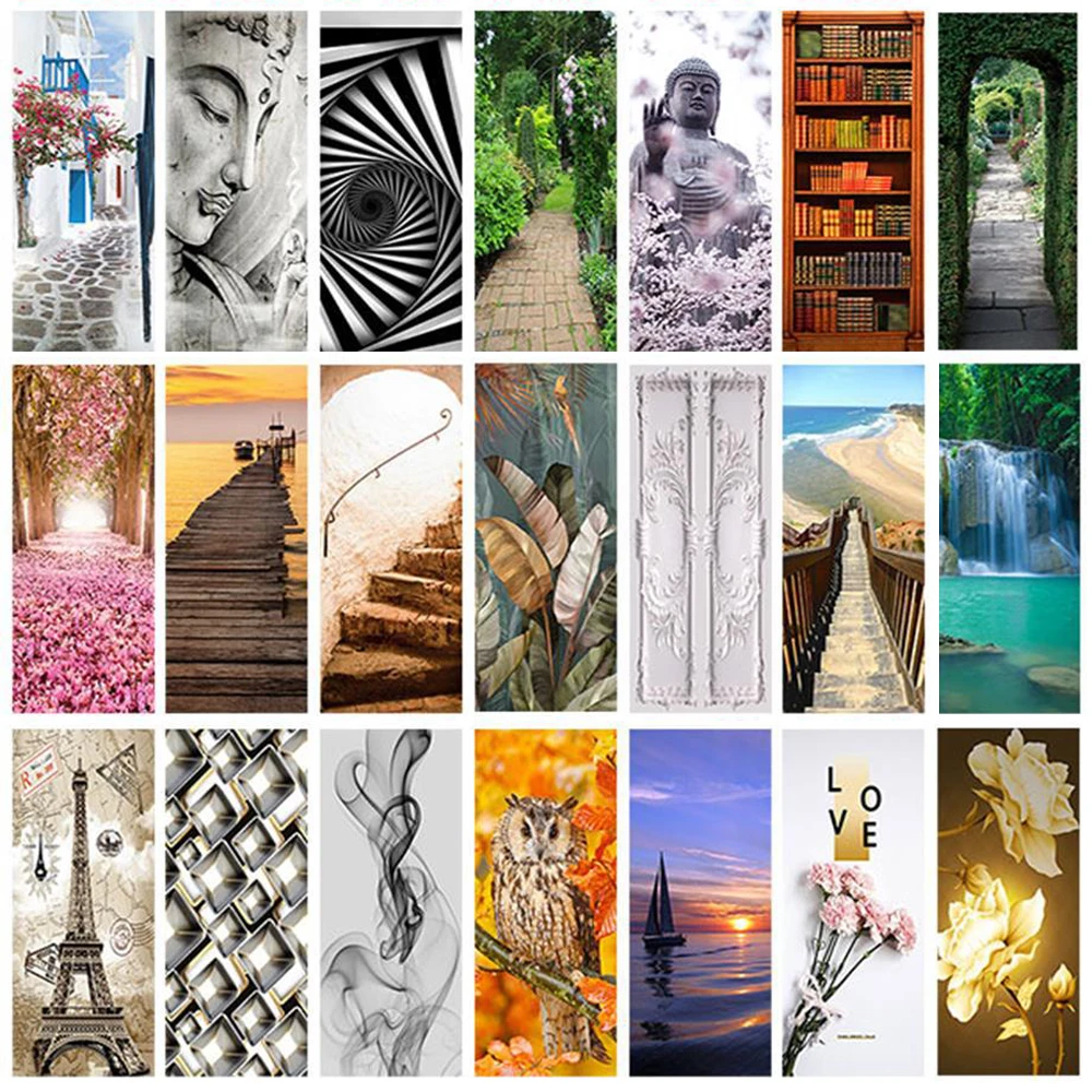 3D Buddha Mural Printed Door Art Sticker Peel and Stick Plants Scenery Home Decoration Bedroom Living Door Poster