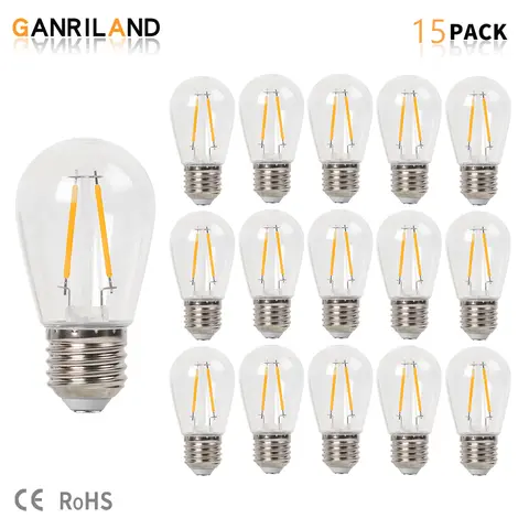 GANRILAND-E27 220V 플라스틱 LED 필라멘트 전구 S14 1W 2W, 빈티지 스타일 야외 장식용 스트링 전구, 방수 IP44 GANRILAND-E27 220V 플라스틱 LED 필라멘트 전구 S14 1W 2W, 빈티지 스타일 야외 장식용 스트링 전구, 방수 IP44