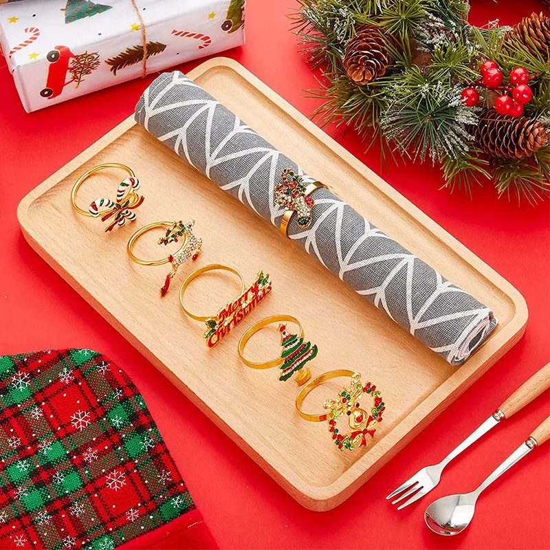Christmas Napkin Rings Set of 6 Napkin Holder Holiday Napkin Rings Wreath for Dinning Parties Table SettingTable Decorations