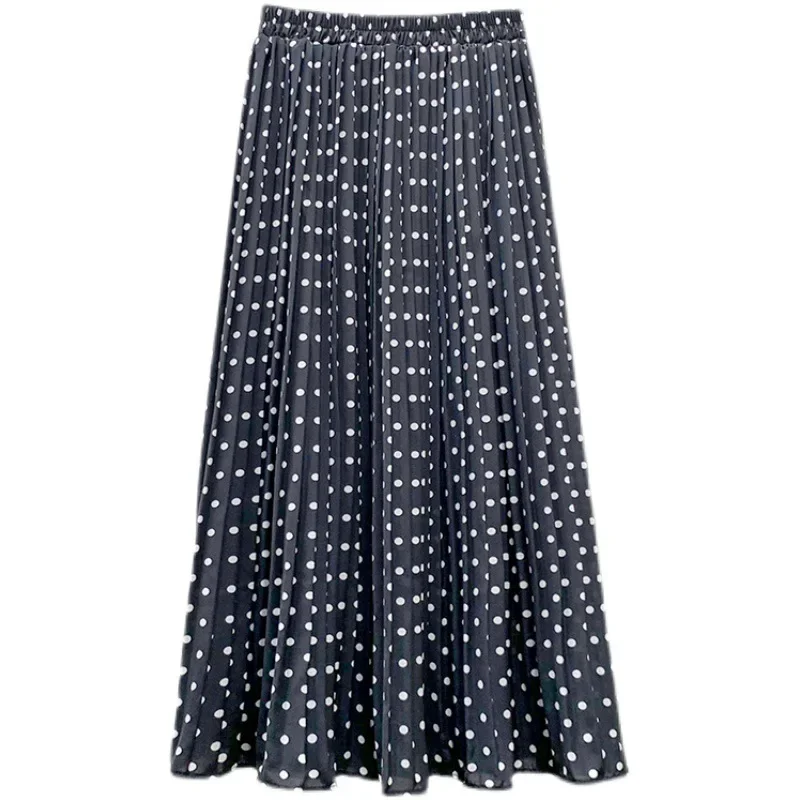 TFETTERS Mulheres Saias Chiffon Plissada Saia Mulheres Primavera e Verão Coreano Polka Dot Branco Saias Plissadas para As Mulheres Roupas