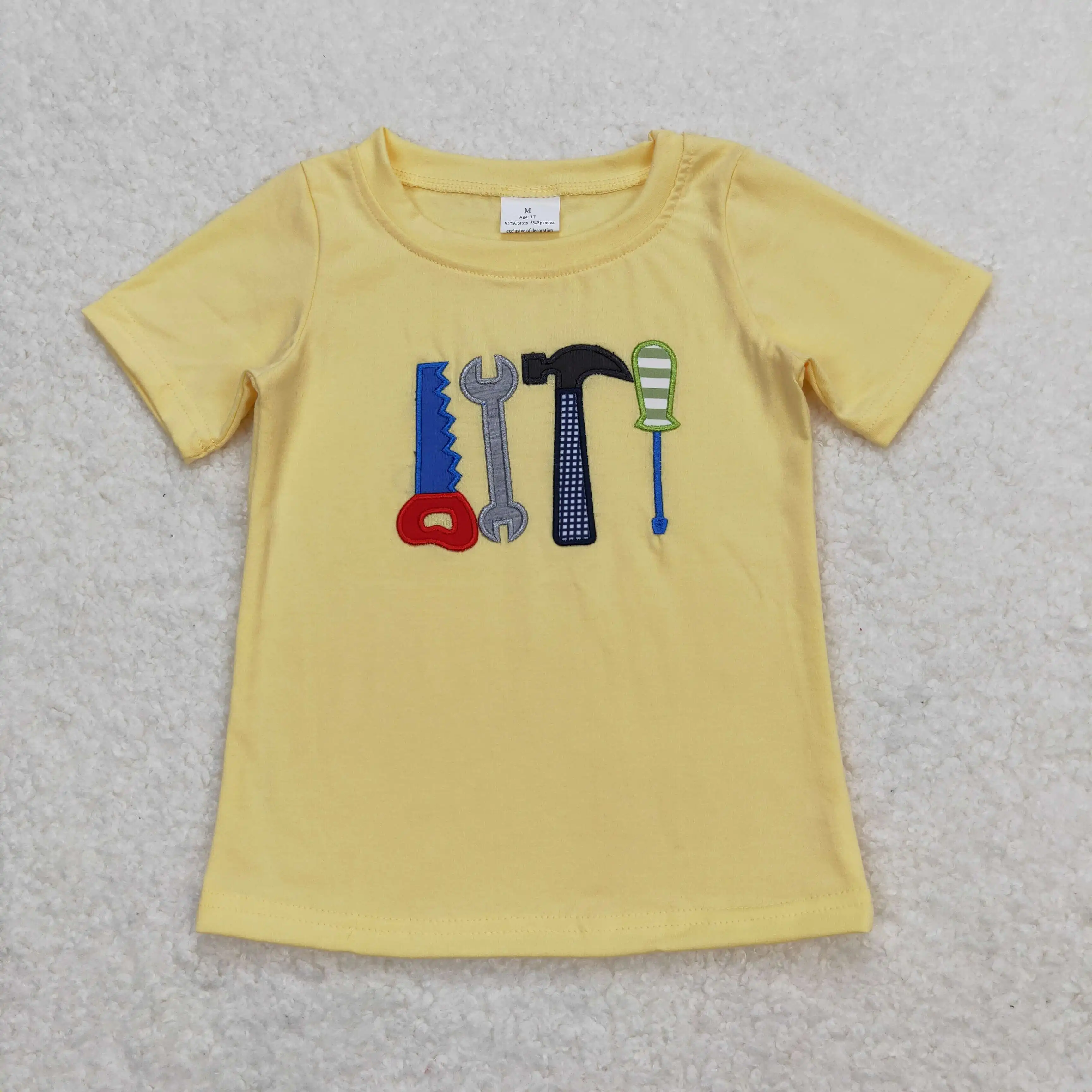 

z910-17 BT0575 Wholesale baby boys clothes Embroidery Tool Short Sleeve Top Toddler Summer Boutique top kids clothing Shirt