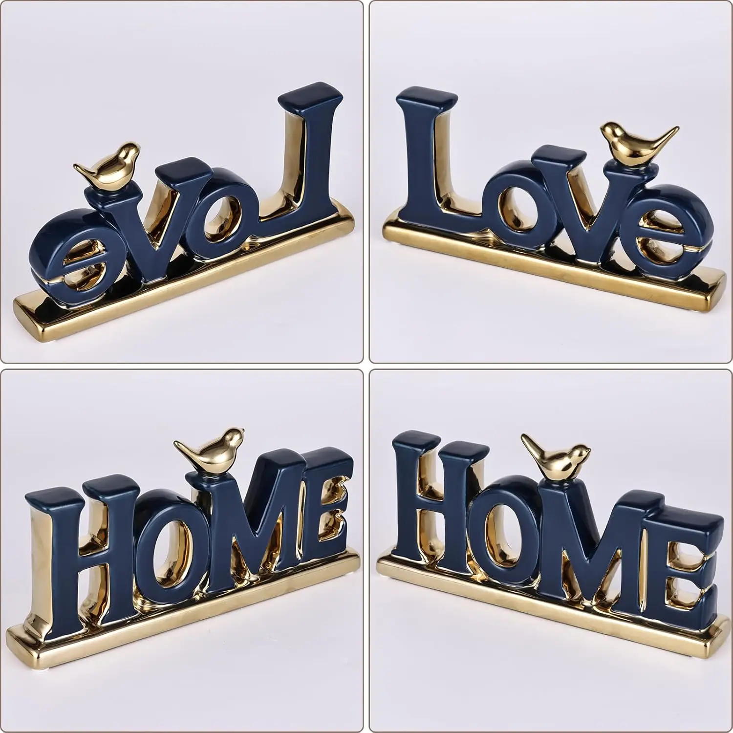 Decorazione del segno d'amore, estetica della decorazione della stanza blu e oro, mensola dello zaino in maglia, decorazioni per uccelli d'oro, libreria Boho, statua astratta in oro
