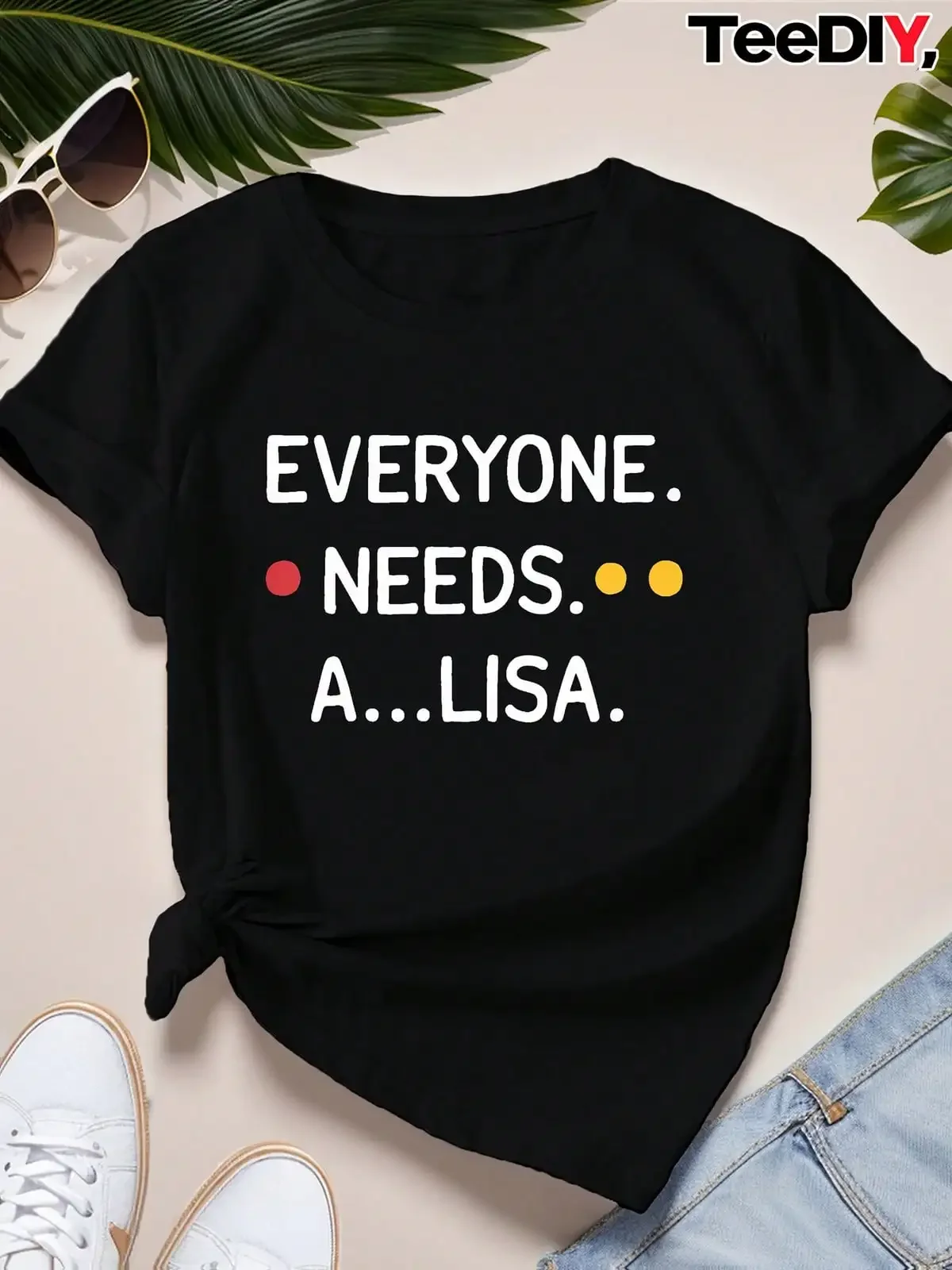 EVERYONE NEEDS A LISA Women's Plus Size Sports Short Sleeve T-Shirt,Breathable And Comfortable Short-Sleeved Round-Neck Top, Suitable For All Seasons, Everyday Wear For Women
