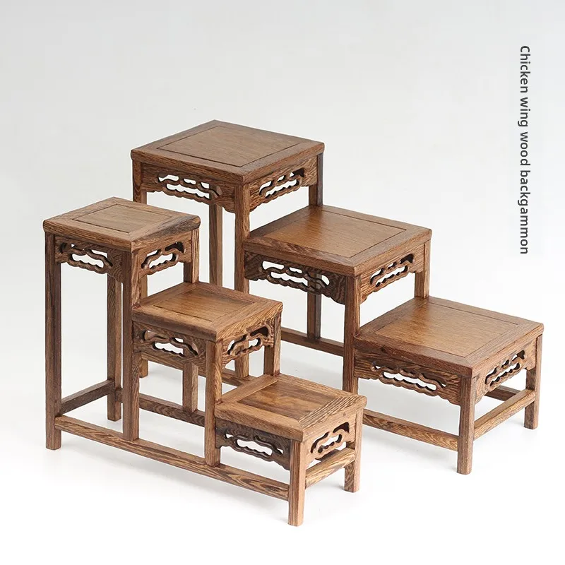 

Rosewood Step-by-Step Display Stand, Carved Antique Showcase Rack, Vintage Nostalgic Ornament Holder, Fish Tank & Bonsai Base