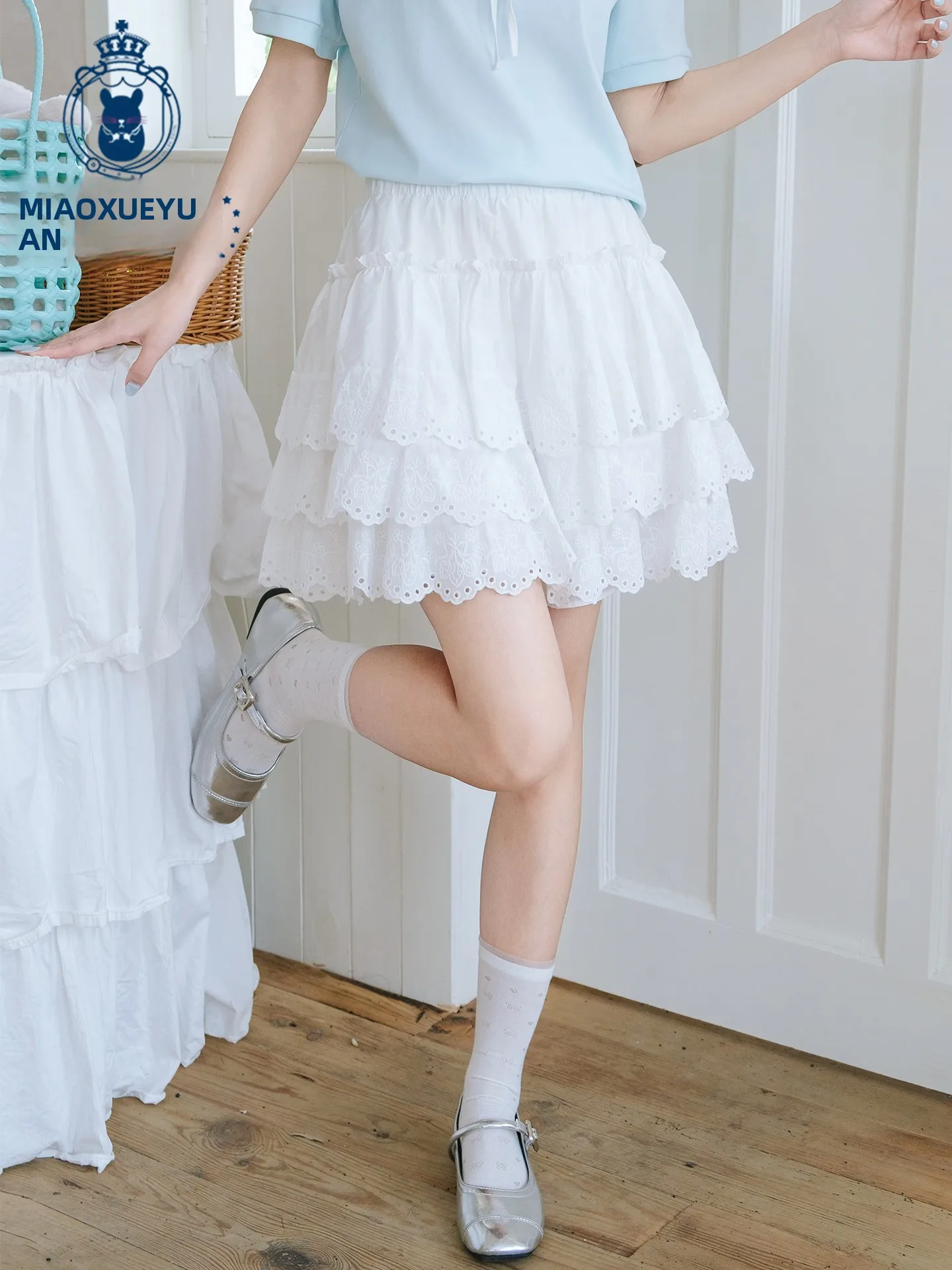 gonna-corta-stile-balletto-in-pizzo-bianco-gonna-a-strati-per-ragazze-adolescenti-vita-alta-misto-nylon-e-cotone-estiva-semi-formale
