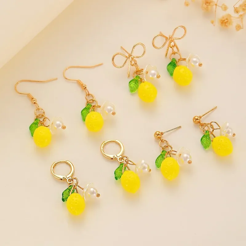 

Chic Yellow Lemon Bow Flowers Pineapple Fruit Pearl Stud Earring for Women Fashion Jewelry Minimalist Accessories Wholesale
