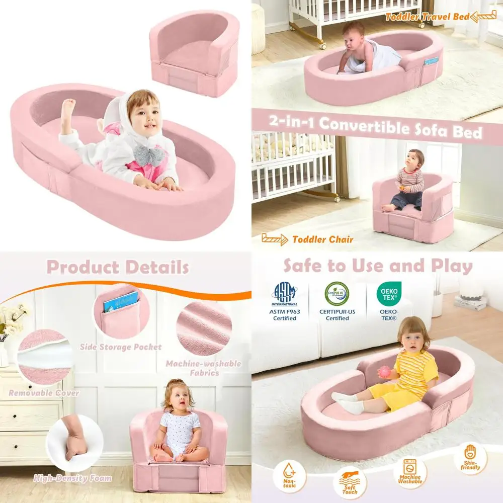 

Портативная складная дорожная кроватка 2-в-1 для малышей — мягкая пенопластовая кровать с моющимся чехлом, раскладной диван для малышей, идеально подходит для
