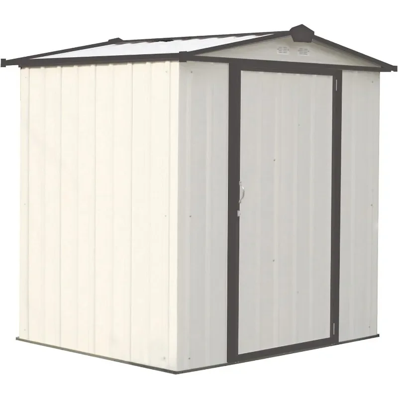 6' x 5' EZEE Galvanized Steel Low Gable Shed Cream with Charcoal, Storage Shed with Peak Style Roof