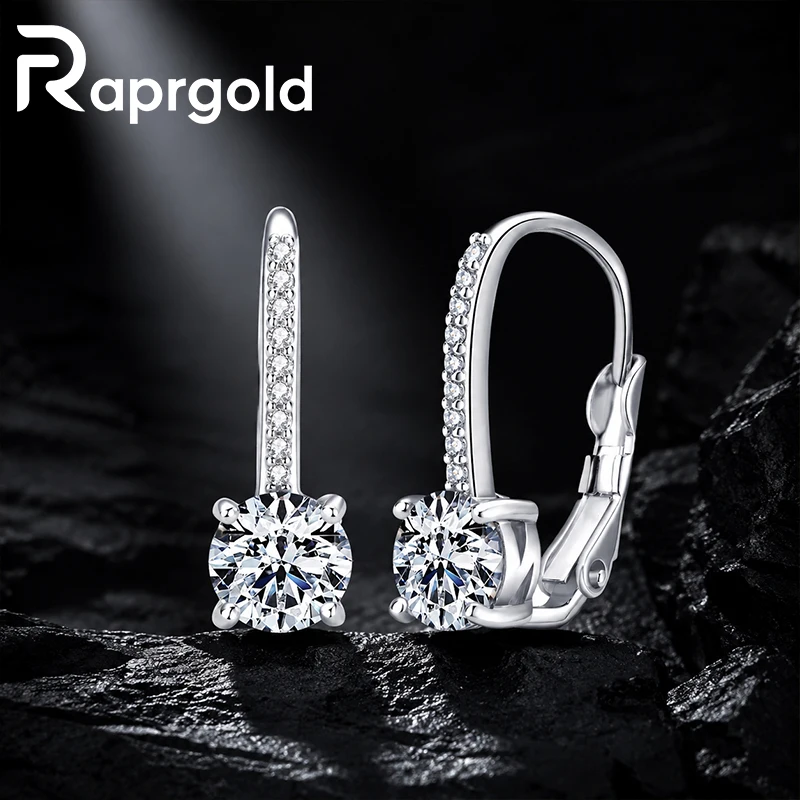 RAPRGOLD Pendientes de Plata 925 con Moissanita Colgantes Cierre Catalán D VVS1 Solitario 4 Garras Regalo Mujer