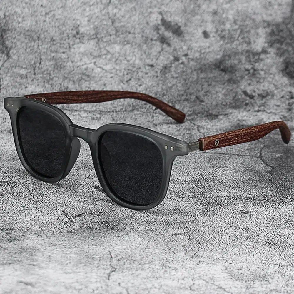 Trendy UV Protection Wood Grain Sunglasses Outdoor Street Photography Square Frame Sun Glasses Shades for Women & Men