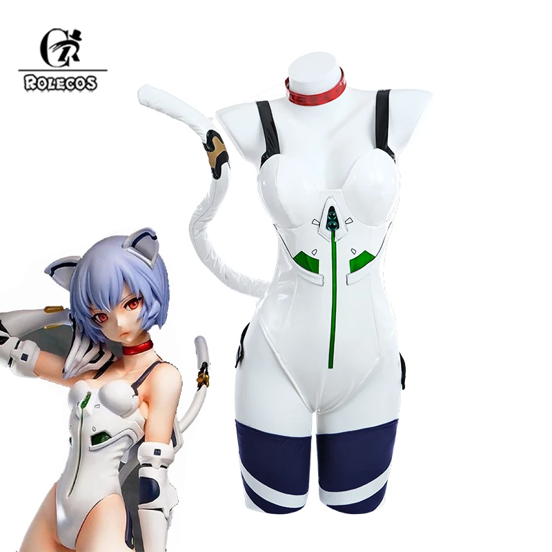 ROLECOS EVA Ayanami Rei Bunny Girl Costume Ayanami Rei Cat Ear Cosplay Costume Halloween Party Sexy Women Suit