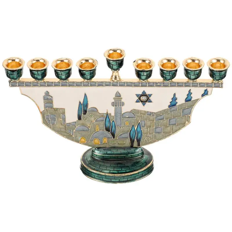 Jerusalem Candlestick Holder Hanukkah Menorah Stand 9-Head Candlestick Holder Metal Candelabra Hanukkah Candlestick Stand