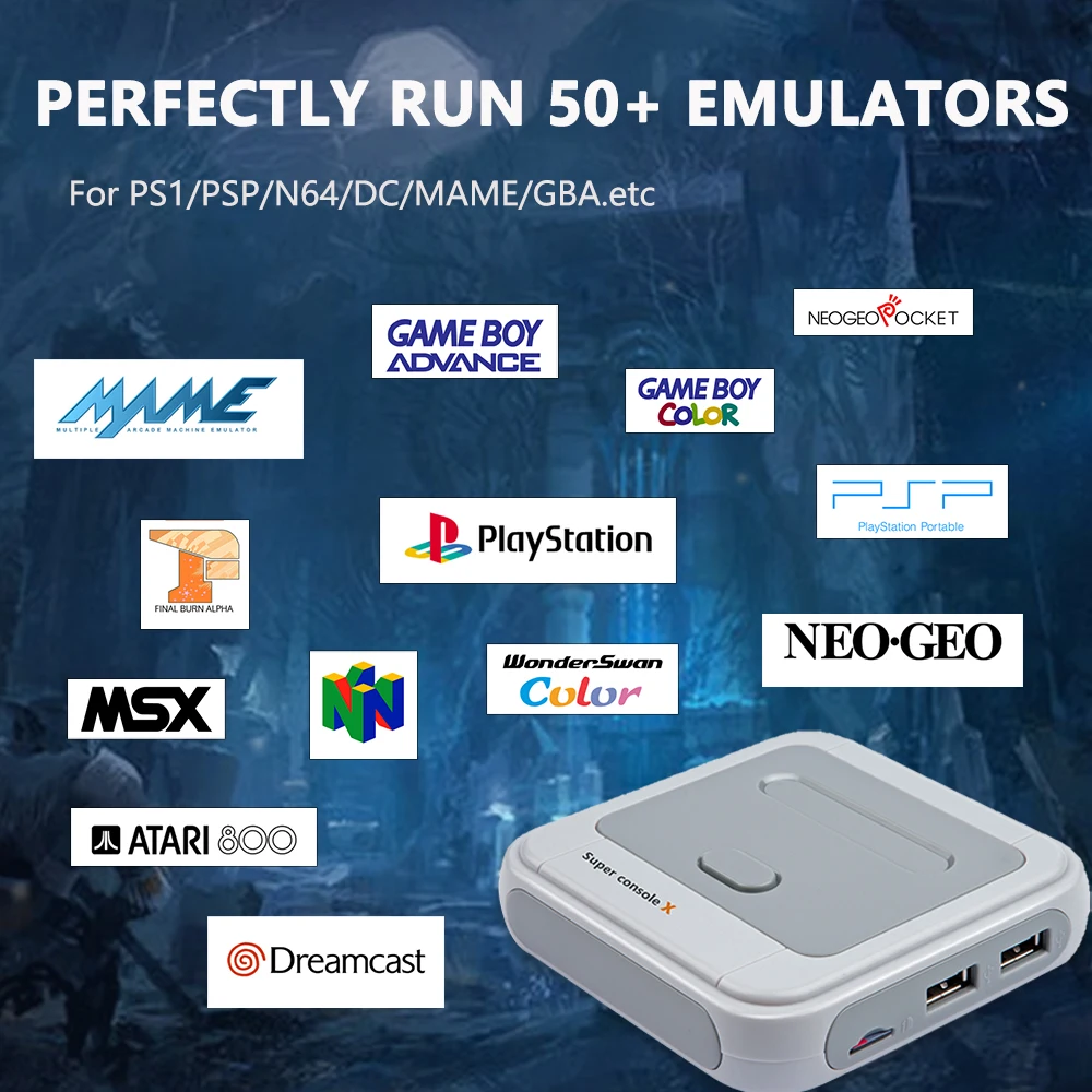 คอนโซลวิดีโอเกม Super คอนโซล X มี90000 Classic คอนโซลเกม Retro ในตัวเหมาะสำหรับ NES/n64/PS1/PSP/