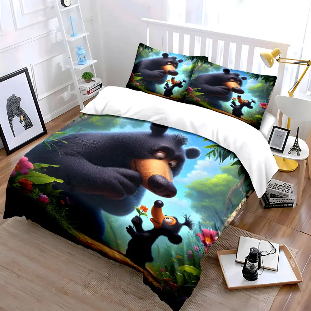 Little bear offers flower to big bear Print Bedding Set 1 Duvet Cover 2 Pillowcases for Adult and Children Luxury Gift Full Size