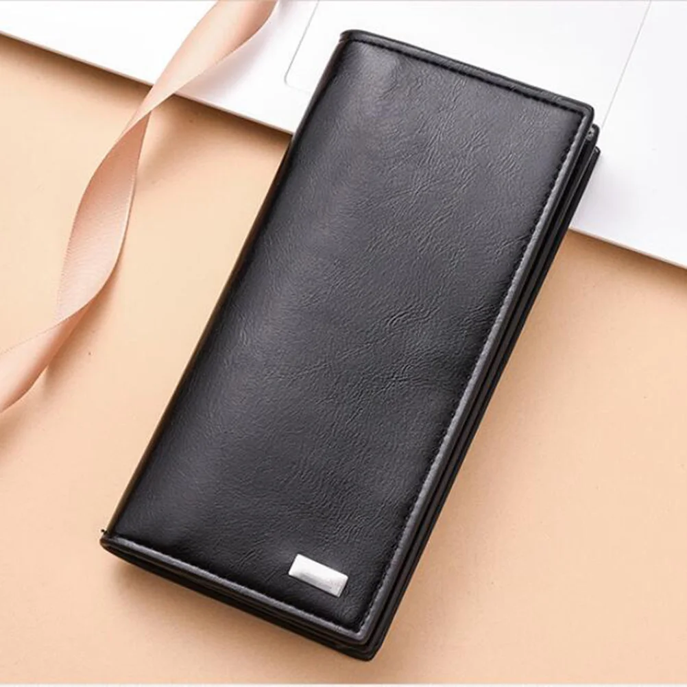 Men's Fashion PU Long Wallet Large Capacity Wallet for Check Credit Cards Cash (Black)