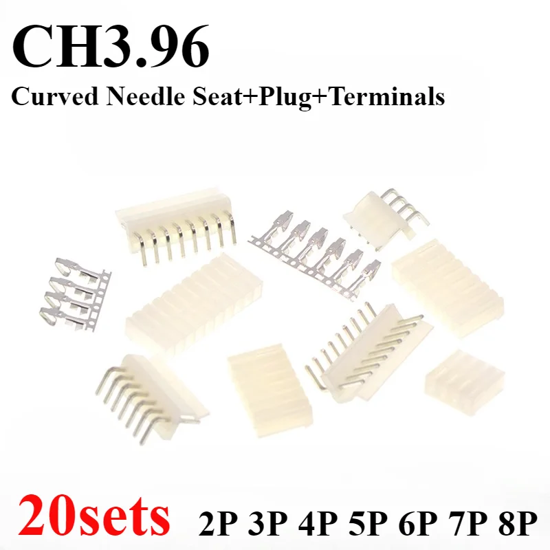 

20sets CH3.96 3.96mm Connector Curved Needle Seat+Plug+Terminals 2P 3P 4P 5P 6P 7P 8P