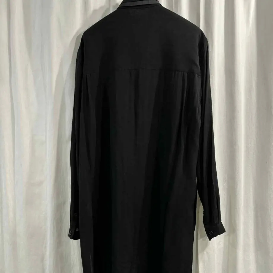 TOP-YAMAMOTO ® Black long-sleeved shirt dress for men, loose and casual lapel slimming shirt dress