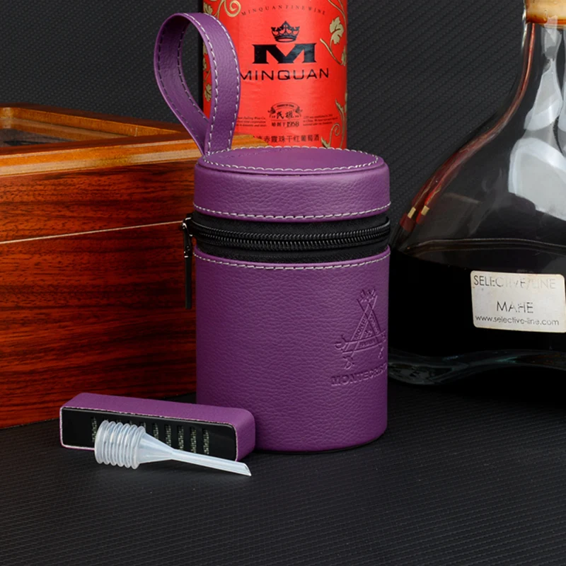 

Purple Mini Humidor Leather Cigar Case Wood Lined Tobacco Tube Short Puro Box Leather Holder with Humidifier Smoking Accessory