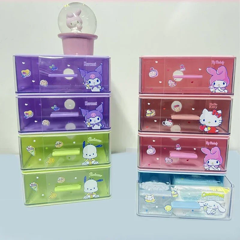 

Sanrio Kawaii Hello Kitty Drawer Storage Box My Melody Kuromi Anime Cartoon Fashion Desktop Transparent Superimposed Storage Box