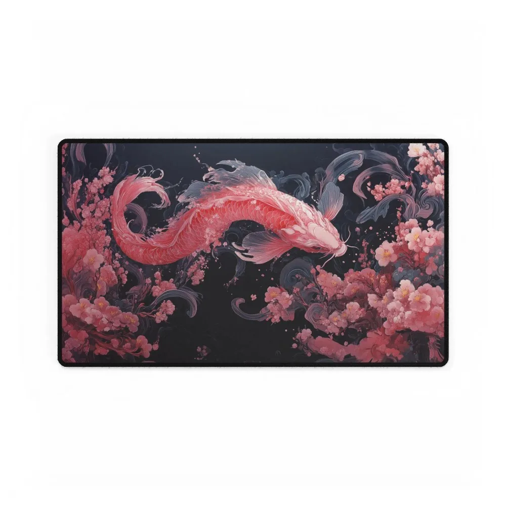 Koi in Sakura Waves - Japanese Koi Fish Playmat for TCG Gamers PC Gamers Mat DND Play Mat Cute Playmat for table top games