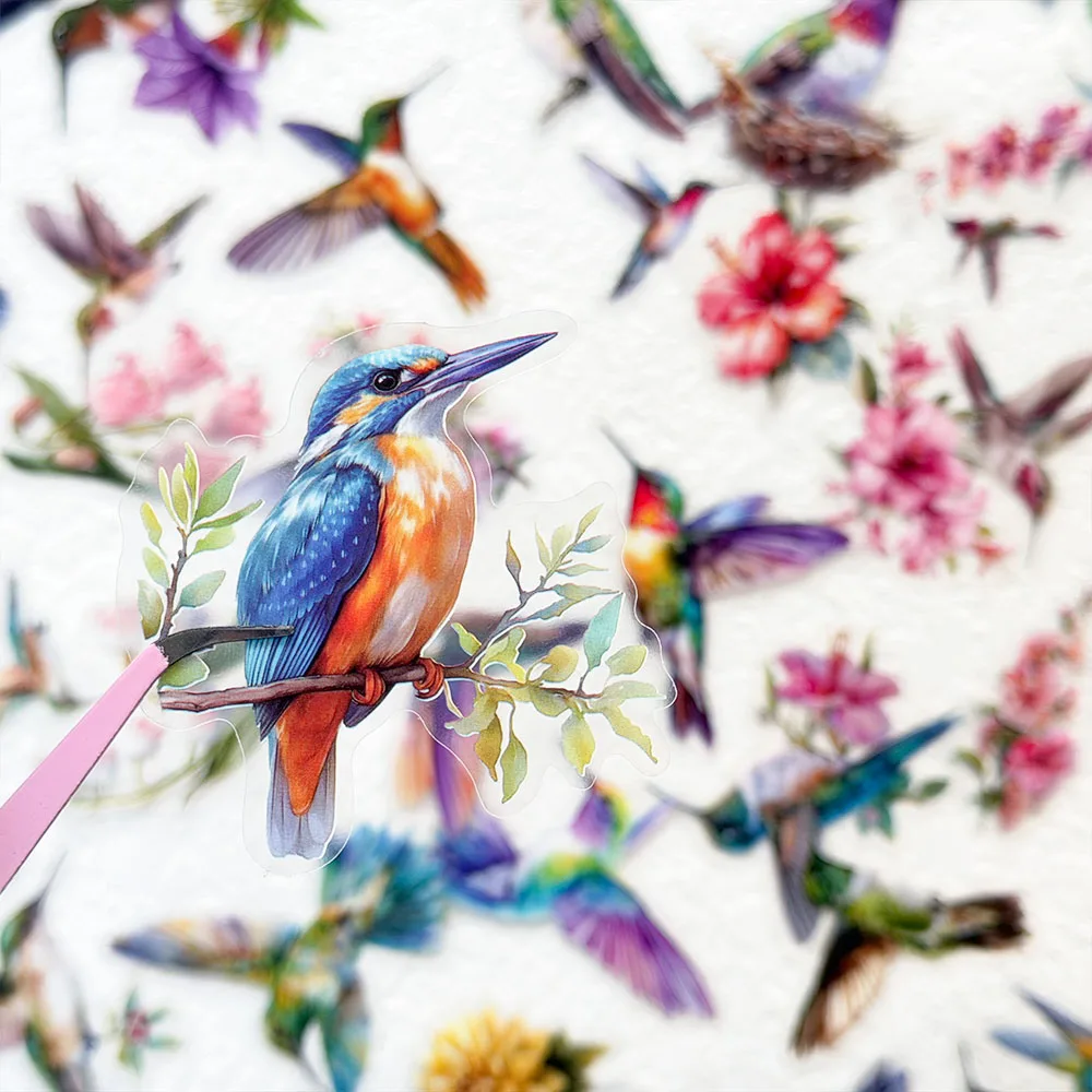 50 Stück Kolibri-PET-Aufkleber für Telefon, Laptop, Notebook, Skateboard, Kühlschrank, DIY, ästhetische transparente Aufkleber – Detail 8