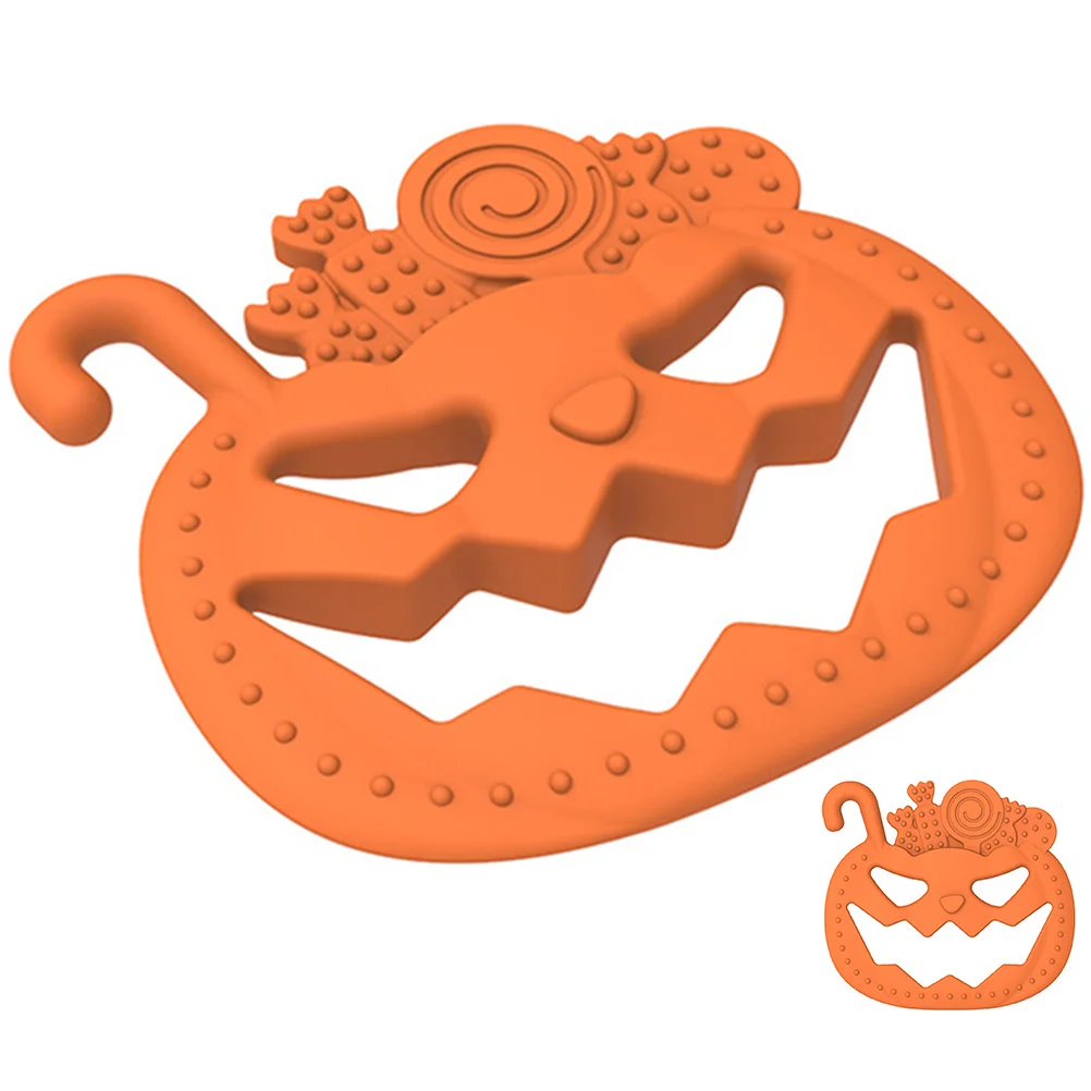 Halloween Baby Teether with Pumpkin Face Design Soft Elastic Chewable for Soothing Gums Toddler Teething Pain Relief