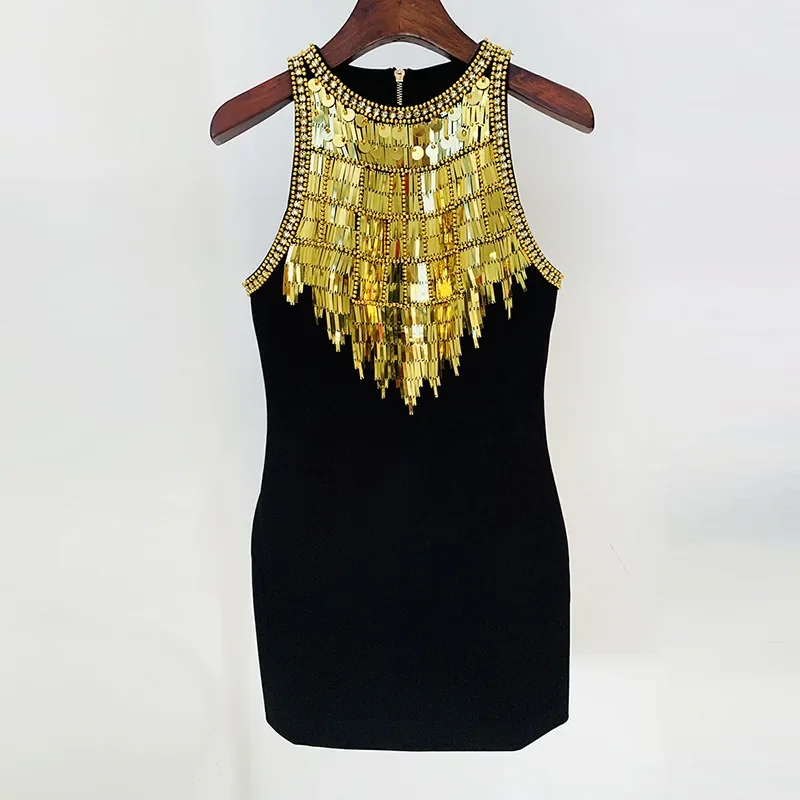 

2024 Fashion Star Style Heavy Industry Metal Sheet Bead Inlaid Diamond Elastic Tight Tank Top Dress dresses summer dress