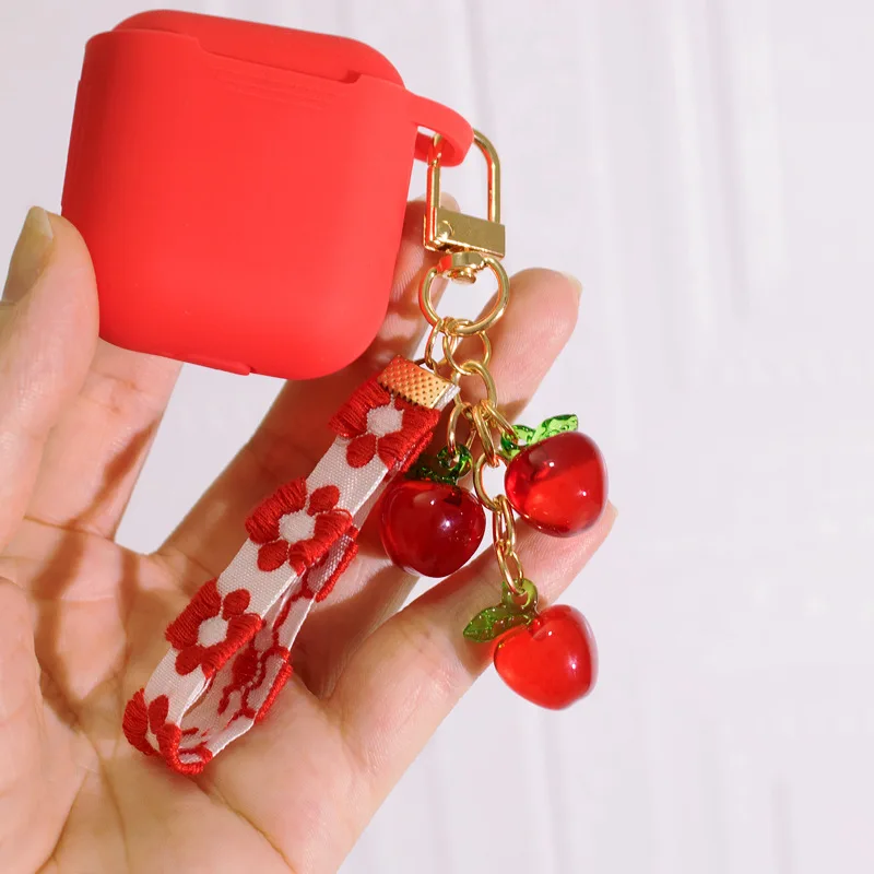 Simpatico portachiavi con fragole, ciondoli per borse Nastro Kawaii Portachiavi con fragole Accessori Decorazione Portafoglio per ragazze Scatola per cuffie Regalo