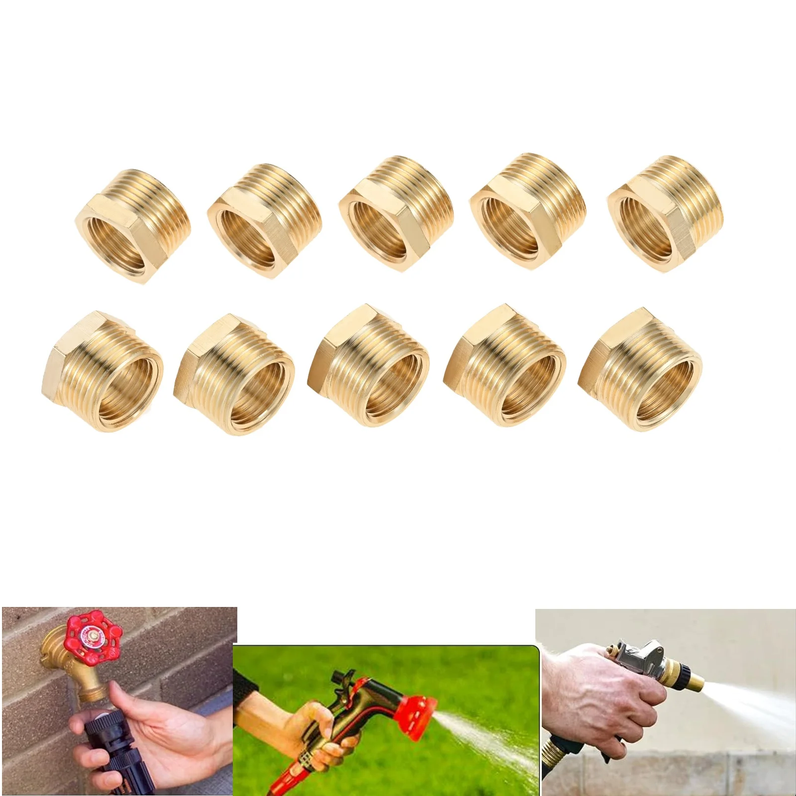 

10pcs 3/4" GHT Male x 1/2" NPT Female Threaded Hose Adapter Brass Connector Water/Air/Gas/Oil/Fuel Pipe Drain Tank Pump Fittings