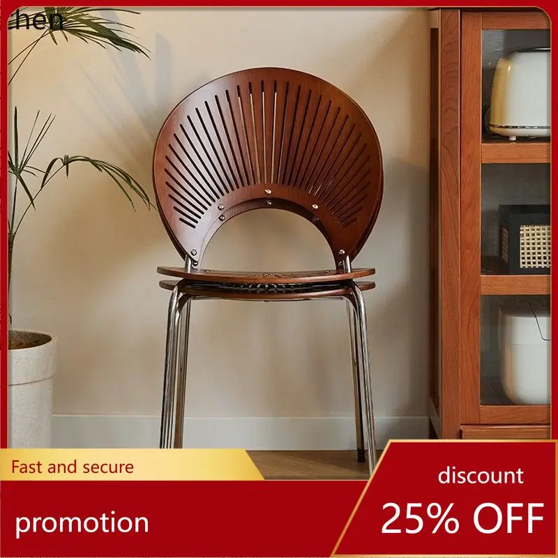 

CZ Home Shell Simple Retro Dining Chair Solid Wood Backrest Chair Dining Table Chair