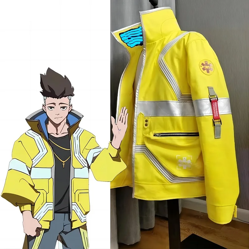 David Martinez Cosplay Costumes Yellow Luminous Coat Anime CYBERPUNK EDGERUNNERS Role Play Halloween Party Jackets For Man