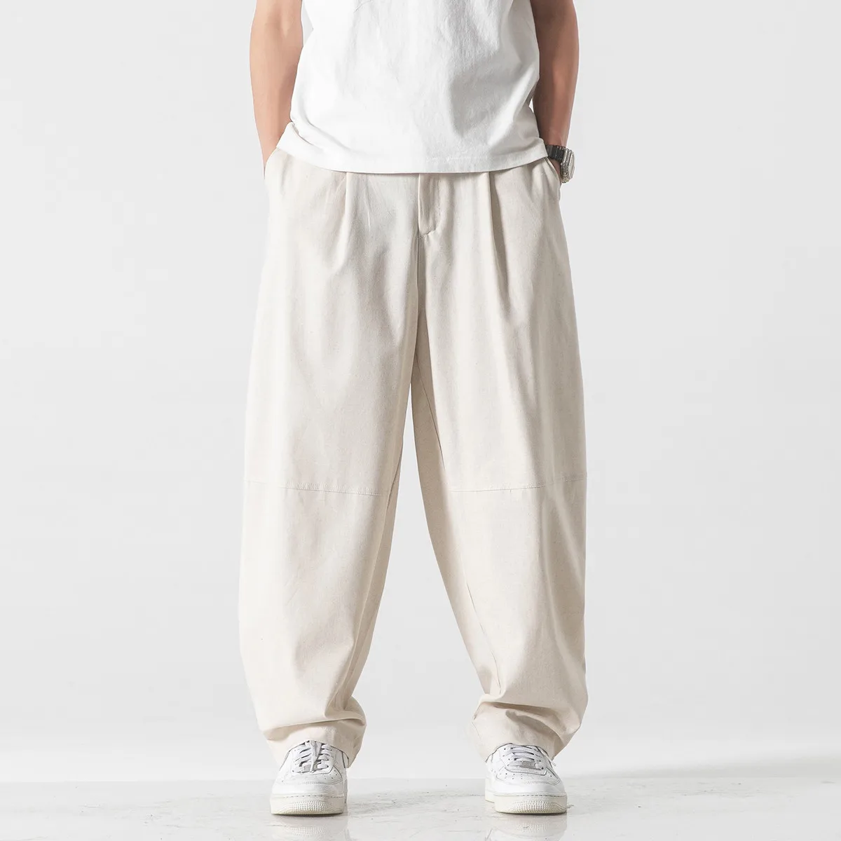 

Spring Summer Men's Japan Style Wide Leg Pants Straight Streetwear Casual Harem Pants Men Solid Color Breathable Loose Trousers