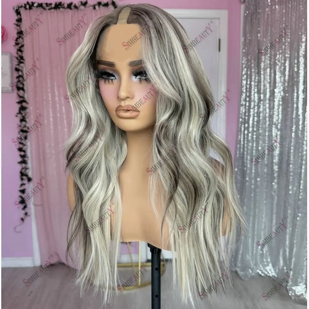 

Slightly Curly Glueless U Part Wig Human Hair for Women Full Machine Made Brown Grey Blonde Hightlight 1x4 V Part Wig Human Hair