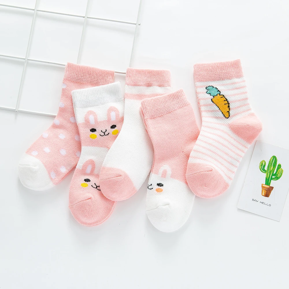 5Pairs/lot 0-9Y Kids Socks Summer Cotton Cartoon Animal Kids Socks Carrot Girls Mesh Cute Newborn Boy Toddler Children Socks