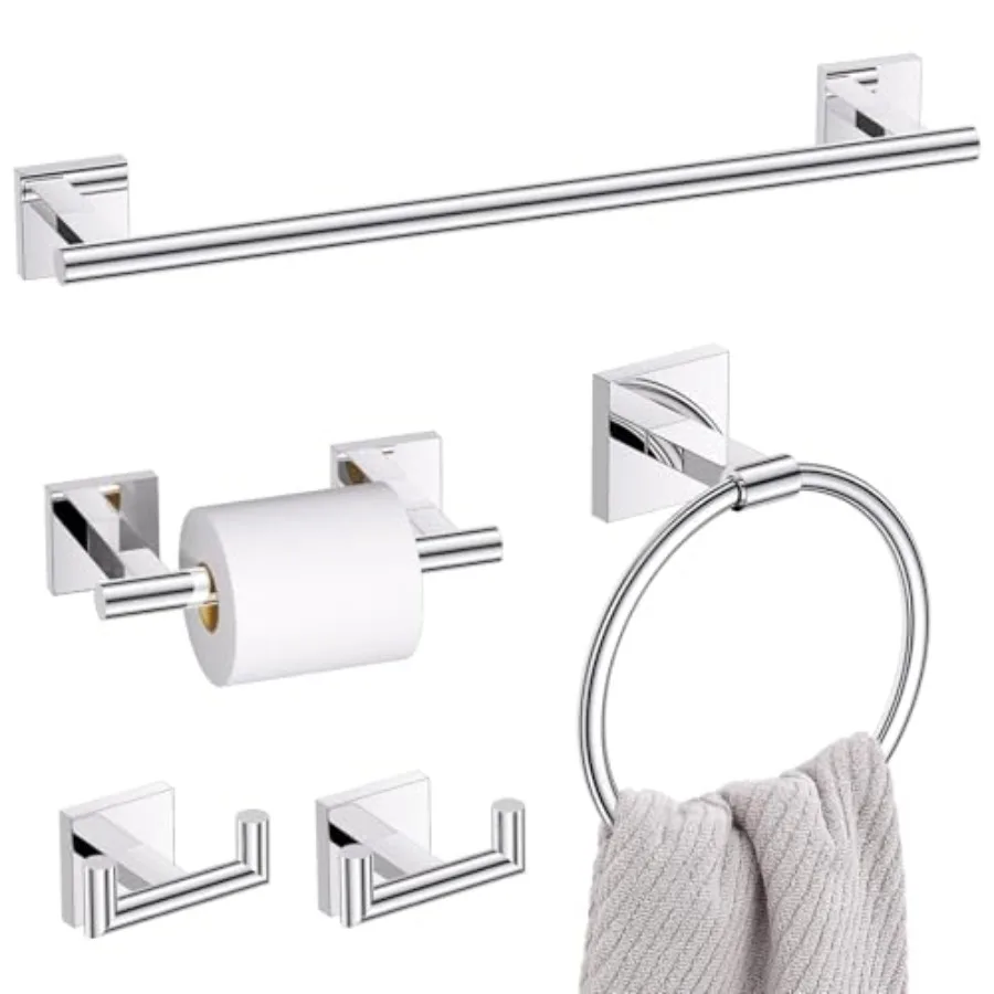 

throom Hrdwre, 5-Piee th Towel r with 23.6" Towel r, Towel Ring, Toilet Paper Holder, Two Hooks, SUS304 Towel Racks for Bathroo
