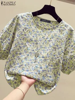 ZANZEA Mode Dame Puff Kurzarm Tunika Sommer Floral Print Frauen Bluse Koreanische Casual Bohemian Tops 2024 Strand Urlaub Tops