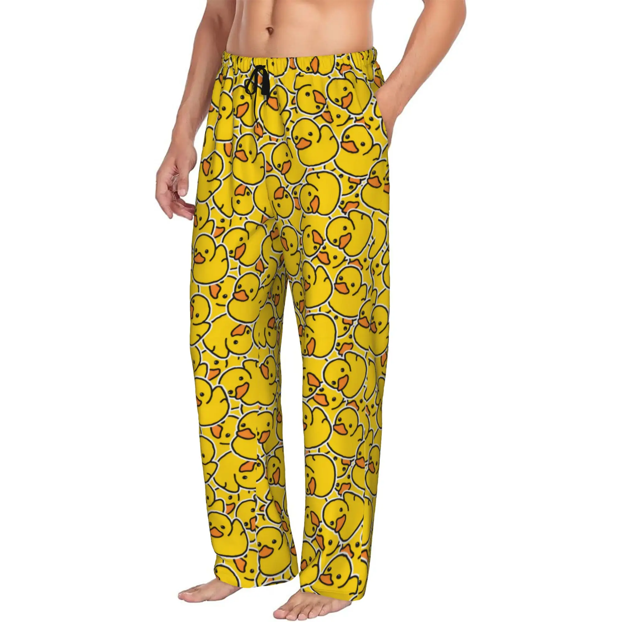 Custom Print Cartoon Rubber Duck Bathing Pattern Pajama Pants Men's  Sleep Sleepwear Bottoms with Pockets
