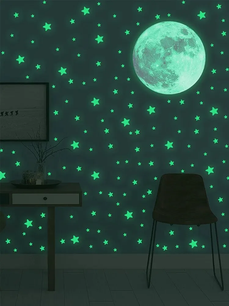 103 Stück leuchtende Mond- und Sterne-Wandaufkleber, die im Dunkeln leuchten, Wandaufkleber, Schlafzimmer, Decke, Zuhause, dekorative Aufkleber, Kinderzimmer