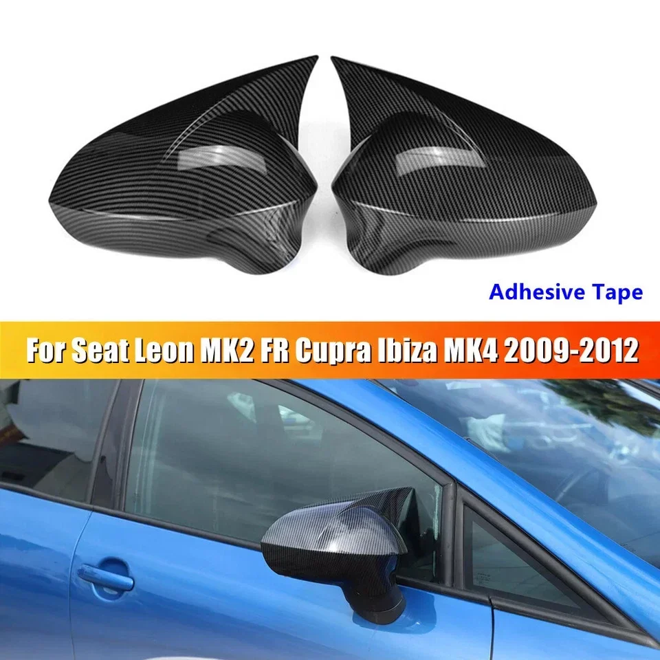Pair Black Wing Mirror Cover Caps Fits For SEAT Leon MK2 FR Cupra Ibiza MK4 2009-2012 Car Side Rear View External Car Part