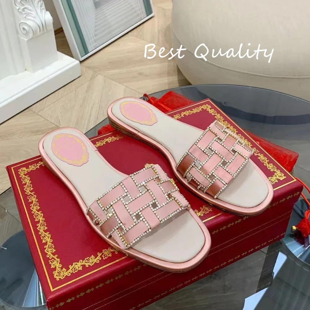 

2024 Women's Flat Flip Flop Sandals Causal Ladies Genuine leather sole Round Open Toe Square headed flat bottom