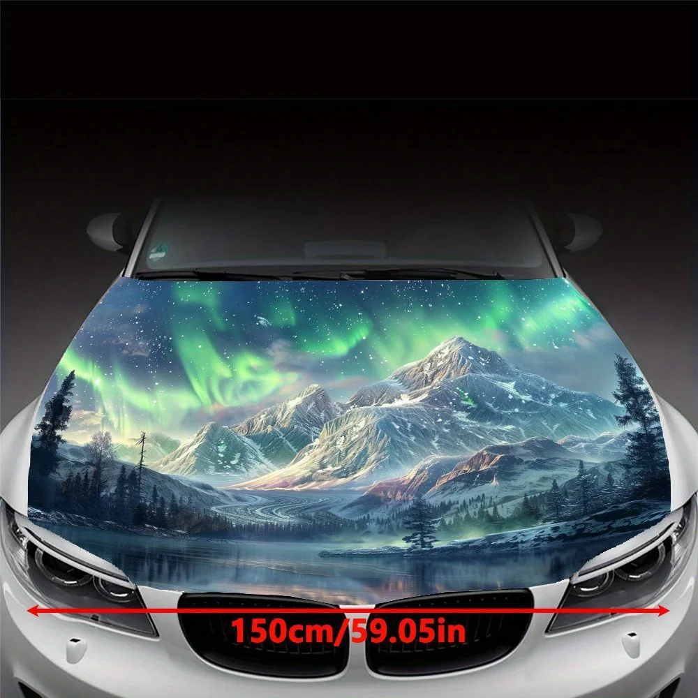 Snow Mountain Aurora Car Hood Sticker PVC Self Waterproof Stick, Striking Auto Exterior Accessories Decor Protect Gift for Lover