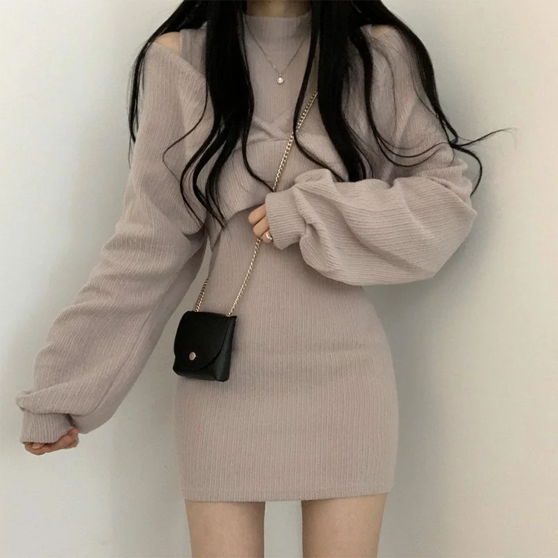 

Chic Sexy Chic Standing Collar Svel Bodycon Dr oulder Bared Knot Lantern Sve Outerwear Women's Faion Dr