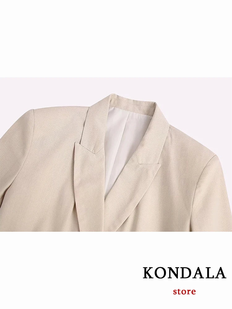 KONDALA-Blazer long à col en V pour femme avec poches, vestes élégantes pour femme, vêtements de bureau féminins, beige uni, collection 2022