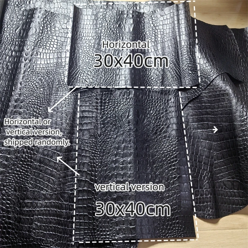 Thickness About 1.0mm Black Alligator Cowhide. First Layer Leather. Real Leather Fabric. Handmade DIY Shoe Bag. Full-Sheet Cutti