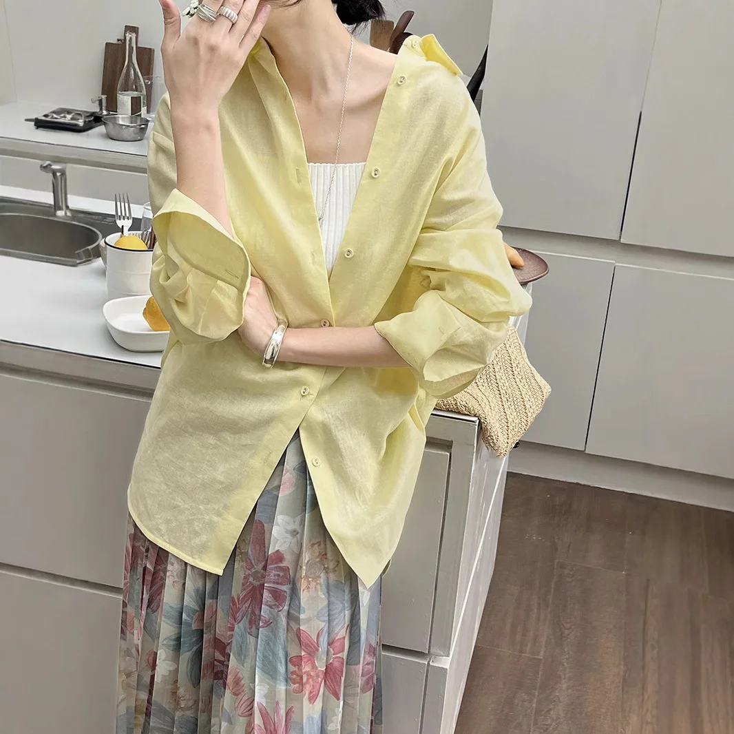 

CALYMIX 2025 Spring 80% Ramie Macaron Lazy Simple Oversized Shirt For Women